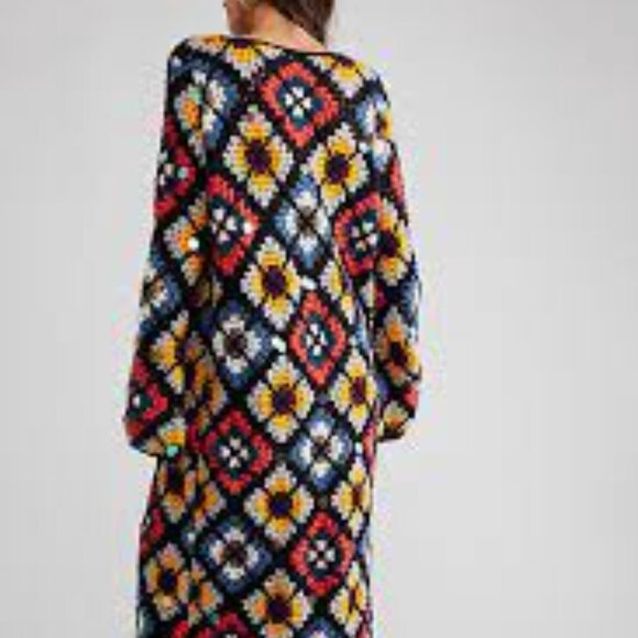 🦋NWOT! UNICORN! RARE! Granny Squares Party Cardi Duster Full Length Cardigan! - Picture 5 of 16